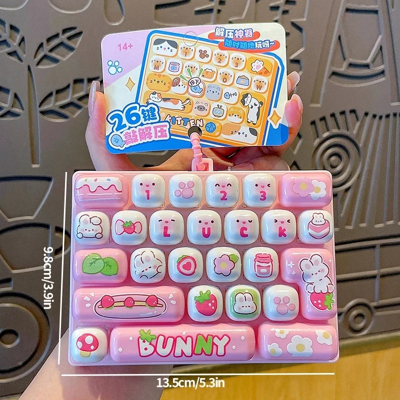 Men Keychain Accessories - 26-Tasten Anti-Stress-Tastatur-Clicker mit Schlüsselanhänger, Cartoon-Fidget-Taschenanhänger, Tastatur-Charms,