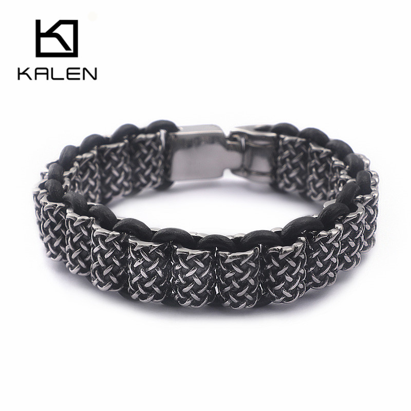 Men Accessories Bd - KALEN Vintage Schwarz Leder Link Armbänder