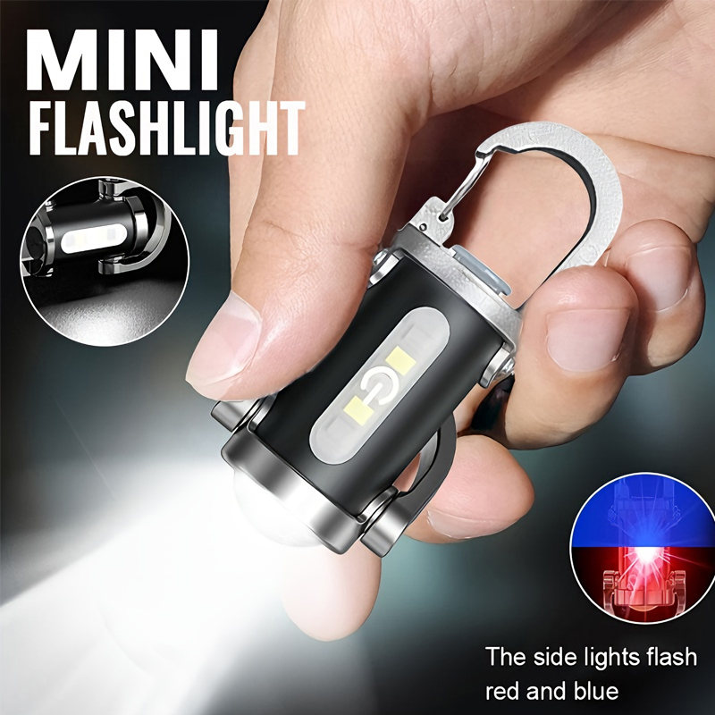 Men Keychain Accessories - Mini-Schlüsselanhänger-Taschenlampe, wiederaufladbar, Taschen-COB-Arbeitslicht, Outdoor-Haken, Notfall-Warnlicht für
