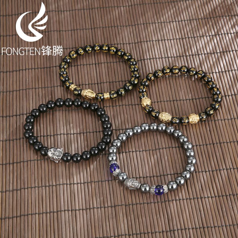 Men Accessories Bd - Fongten Religiöser Buddha-Kopf, Edelstahl, Herren-Perlenarmband, kalter