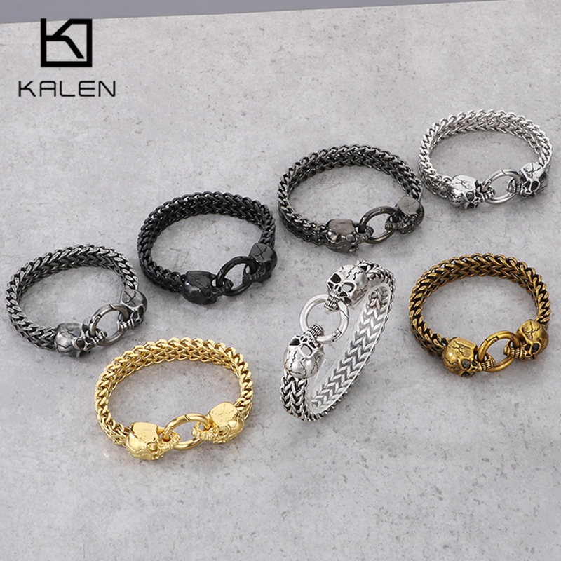 Men Accessories Bd - Kalen Punk Edelstahl Schädel Charm Armband