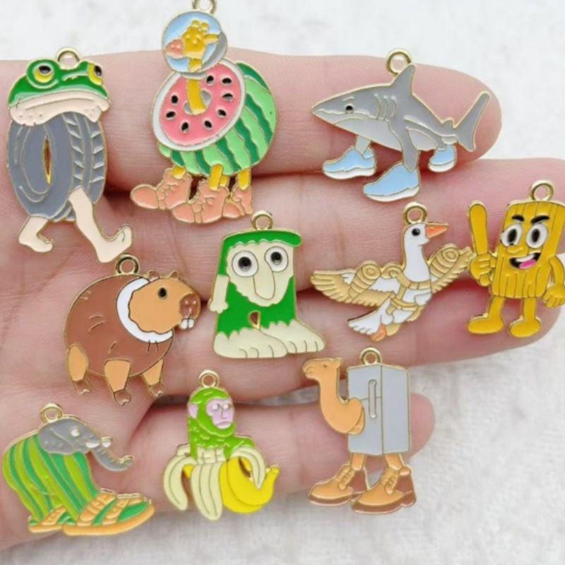 Men Accessories Pendant - 10 Stück Kreative Legierungs-Emaille-Schmuckanhänger, Monster, Lustig,