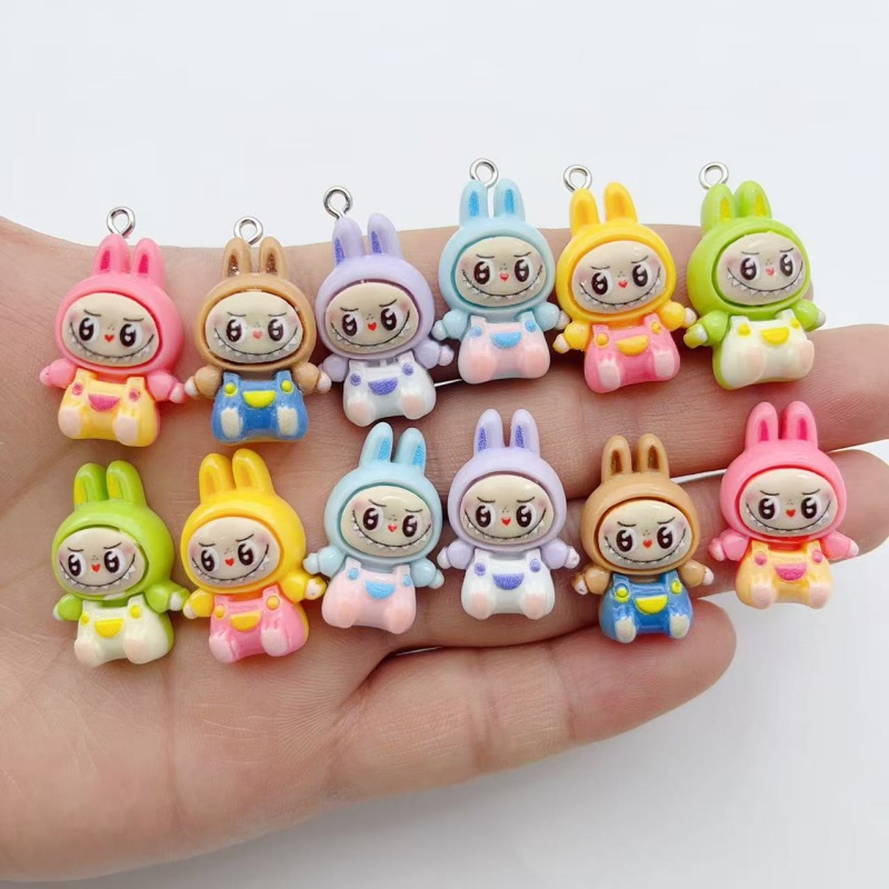 Men Keychain Accessories - 10 Stück Kawaii Hasen-Erdbeerhaus Harz-Anhänger, Niedliche