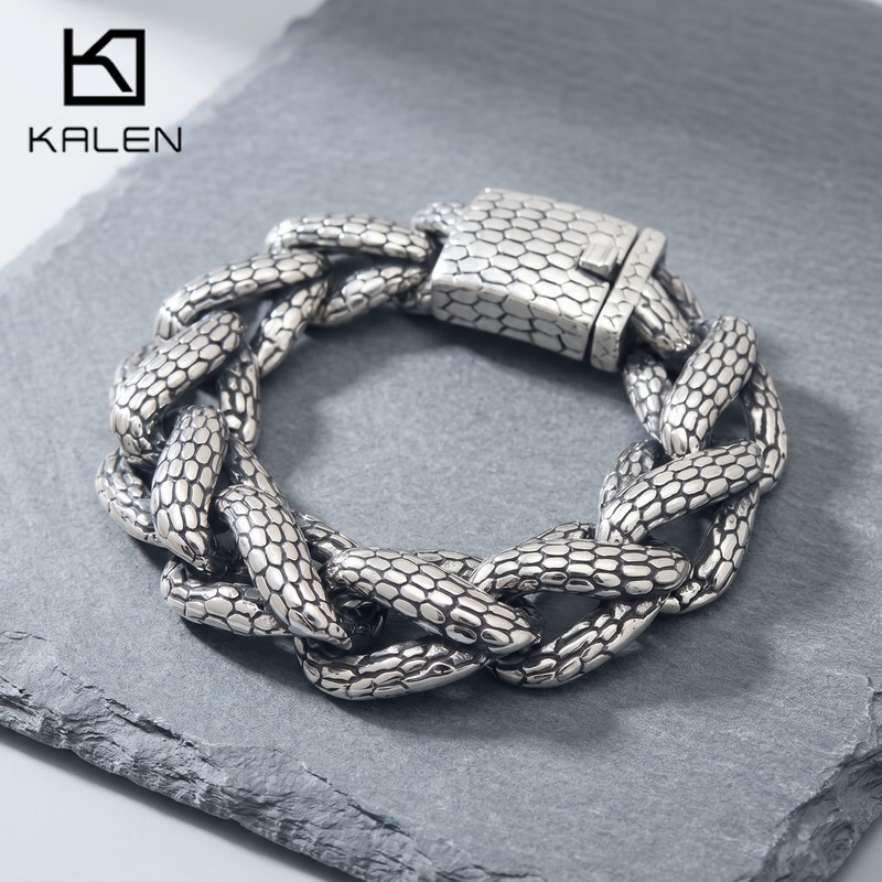 Men Accessories Bd - Kalen Schlangenhaut Cuban Link Herrenarmband Punk